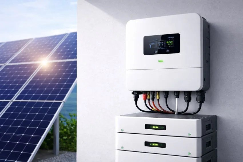 Inversor híbrido com banco de baterias instalado pela Energia Solar Rio
